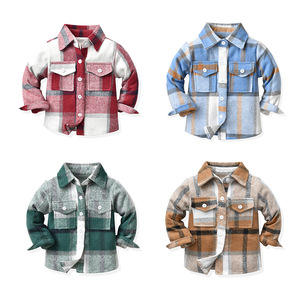 New Arrival Korean Style Kids' Unisex Brushed <strong>Check</strong> Lapel Long Sleeve Casual Cardigan Jacket - Product Image 2