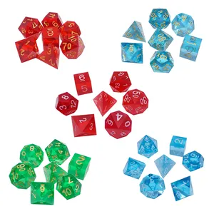 Dadu Transparan Polihedral Merah Hijau 7 Buah Set Dadu D4 D6 D8 D10 D12 D20 D % Dadu Resin Tepi Tajam untuk Permainan Dnd Rpg Die