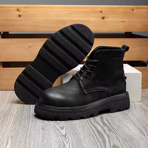 Botas <span class=keywords><strong>Chelsea</strong></span> de plataforma alta personalizadas para hombre y mujer, de cuero negro clásico, con cordones y suela gruesa, novedad de invierno. - Product Image 5