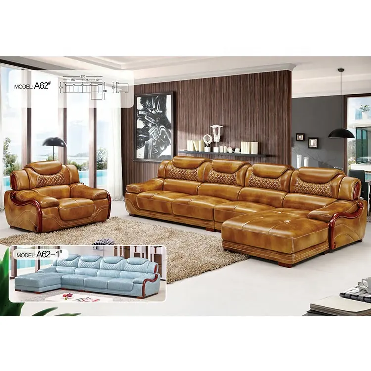 Hot Sale Modern L-Shape Sofa Set Africa Style Villa Corner Modular Couch Genuine Leather Couch for Home Living Room