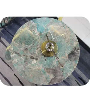 Professionele Fabrikant Amazoniet Groen Luxe Stone Ronde Marmeren Top End Tafel met Koper Plating Tafel Benen