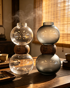 Jarrón Redondo Grande <span class=keywords><strong>de</strong></span> Vidrio con Detalles <span class=keywords><strong>de</strong></span> Madera Estilo Nórdico, Ideal para Arreglos Florales <span class=keywords><strong>de</strong></span> Mesa - Product Image 3