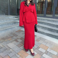 Ensemble jupe et haut en maille tricotée, collection 2026 : Cardigan élégant et jupe unie, tenue de soirée, bureau ou quotidienne, deux pièces.