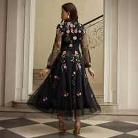 Robe longue de soirée décontractée pour femme, style empire, amincissante, à col montant, en patchwork floral vintage tissé, vente en gros