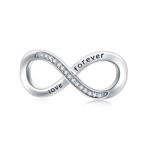 925 Sterling Silver Fashion Jewelry Rhodium Plated <strong>Infinity</strong> <strong>Symbol</strong> 'Love You Forever' Engraved <strong>Charms</strong> for Gift with Zircon Stone - Product Image 1