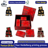 Ensemble de boîtes cadeaux personnalisables avec couvercle et base à carreaux rouges, plusieurs tailles, ruban en satin et nœud papillon, emballage pour expédition