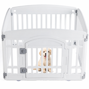 Parc pour chien pliable en acrylique blanc de 24 pouces à 4 panneaux, clôture portable pour animaux de compagnie, utilisation intérieure et extérieure, pour l'exercice des chiots et petits animaux - Product Image 1