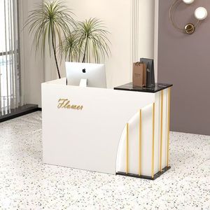 Z Modern Reception <b>Desk</b> Cashier Counter with Lights for Barber Shop Beauty Salon <b>Nail</b> Art Clothing Store Hotel Use Wood - Product Image 3
