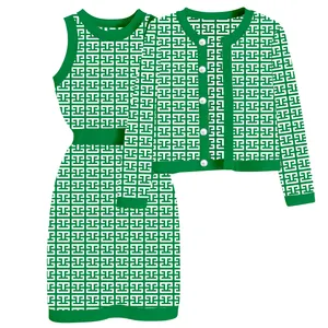 Pullover Hersteller Maßgeschneidertes Damen-Kleid Cardigan Set Sorority Strickjacke Elegante Damen 2-Teilige Pullover Sets - Product Image 2