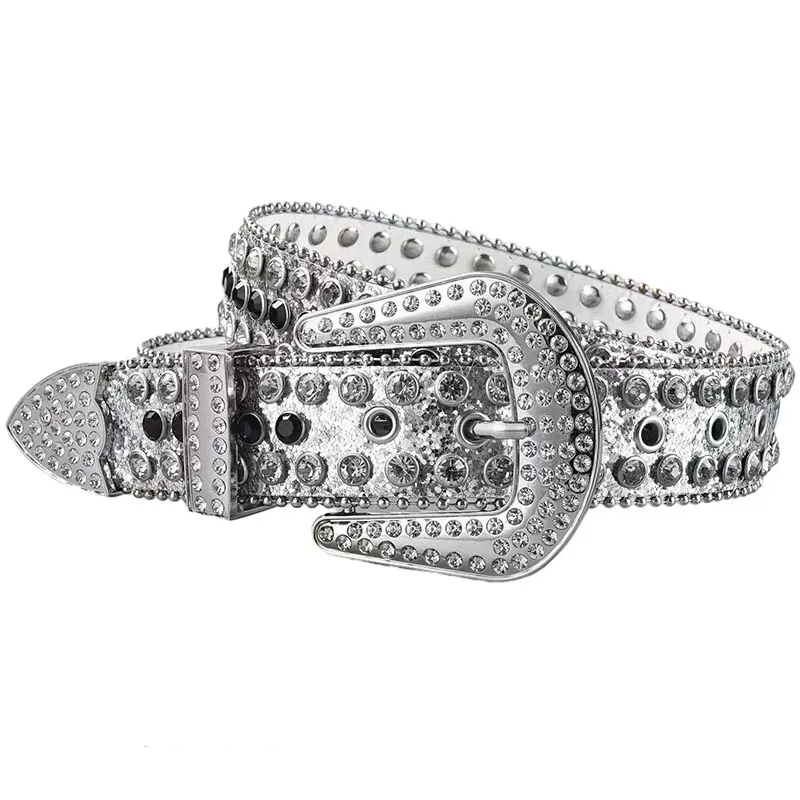 BB Venta caliente cinturones de diamantes de imitación para hombres cinturones de cuero con tachuelas de cristal brillante personalizados hombres mujeres Unisex cinturones de diamantes de imitación para hombres