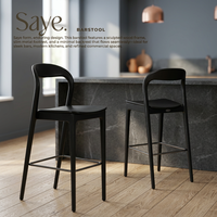 Tabouret de bar moderne de luxe en bois massif, dossier nordique, accoudoirs fixes, repose-pieds en métal, hauteur de comptoir stable, non pliable, usage commercial