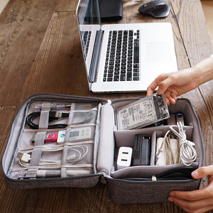 Data Cable Storage Bag With Compartments For Travel Electronics Organizers Durable Gray Case - Product Image 2