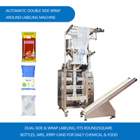 Machine d'étiquetage automatique double face enveloppante auto-adhésive pour bouteilles rondes, plates, carrées, en plastique, bocaux en verre et bidons