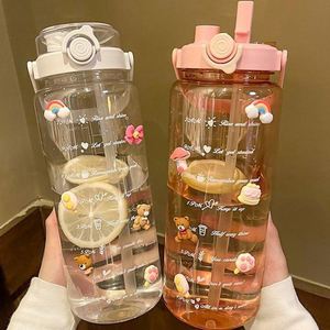 Botella de Agua de Plástico de 2000 ml Libre de BPA, Botellas de Agua Motivacionales, Botellas de Agua Portátiles para Niñas, para Beber al Aire Libre, para Acampar, para Viajar - Product Image 1