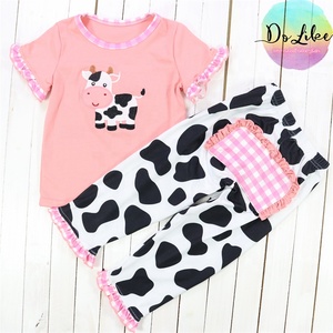 Kids Manufacturers Children <strong>Cow</strong> Embroidery <strong>Outfit</strong> Sets <strong>Girls</strong> Clothing Custom Cotton Baby Clothes - Product Image 4