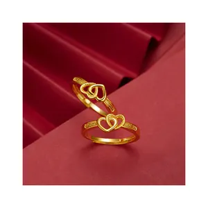 Hot Selling Japanese And Korean Fashion 24K Gold Plated Heart Ring For Women Women's Open Love Ring For Wedding And Engagement