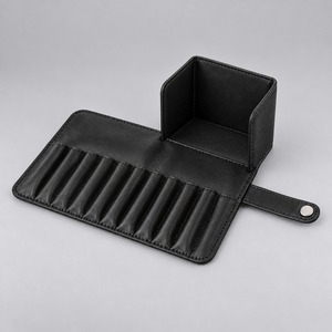 <b>Makeup</b> Brush <b>Organizer</b> Roll Up PU Leather Brush Holder with Stand Up Cup Travel <b>Case</b> Custom Logo - Product Image 3