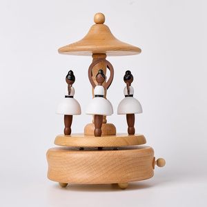 Boîte à musique en bois de hêtre avec cheval de carrousel et ballerine dansante, cadeau de Noël, accents décoratifs, cadeaux de niche - Product Image 3