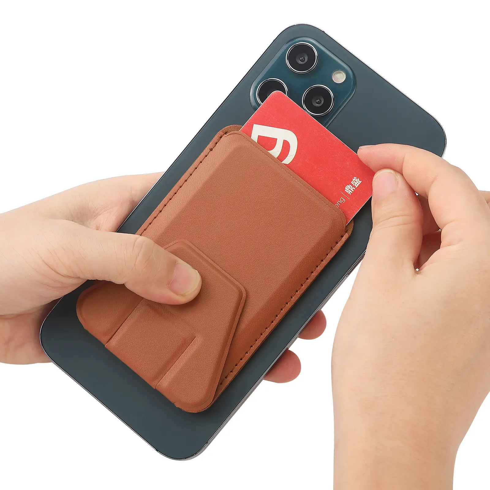 Nouveau support de téléphone magnétique en cuir PU avec porte-cartes pour iPhone série 12 13 14, support de téléphone en cuir 2023