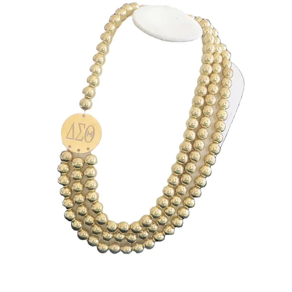 Handmade Multi Layers Stainless Steel Golden Pearl Sorority DST Sorority Women Pearls Necklace Accessory