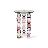 Table d'appoint en cristal Azalea, table d'appoint de luxe en cristal multicolore découpé à la main, plateau rond en verre, pour le salon, décoration de la maison