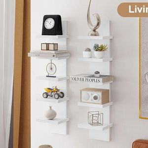 ชั้นวางของติดผนัง 5 ชั้น MDF สไตล์โมเดิร์นมินิมอล สำหรับตกแต่งห้องนั่งเล่นและห้องนอน - Product Image 4