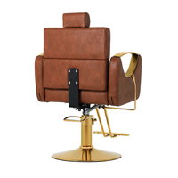 Fauteuil de Salon de Coiffure Pivotant à 360° avec Accoudoirs en Acier Inoxydable, Chaise de Coiffure pour Salon, Couleur Brun Doré