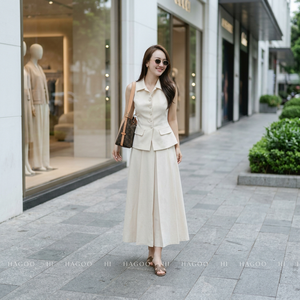 CV9074 Jupe midi droite en satin de couleur unie pour femme, avec poche, fabrication OEM personnalisée - Product Image 2