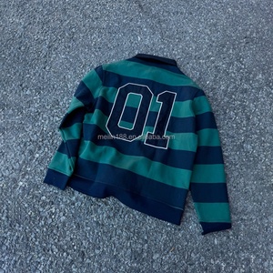 Chemises à boutons avec logo brodé personnalisé de haute qualité, sweat-shirt à manches longues surdimensionné à rayures, polos de rugby à manches longues à rayures - Product Image 3