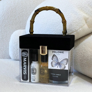 Boîte à main en <span class=keywords><strong>vinyle</strong></span> transparente avec poignée en bambou pour cosmétiques, sac cadeau en acrylique - Product Image 6