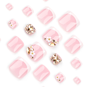 Venta al por mayor 24 piezas <span class=keywords><strong>flores</strong></span> blanco francés <span class=keywords><strong>uñas</strong></span> artificiales desnudas Rosa dedo del pie <span class=keywords><strong>uñas</strong></span> postizas usable corto forma plana <span class=keywords><strong>uñas</strong></span> postizas - Product Image 4