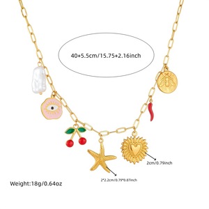 Fashionable Cartoon Fruit Cherry Heart Eye Starfish Stainless Steel Chain Women's Necklace Party Jewelry - Product Image 4