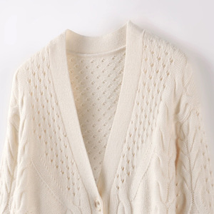 White Cable Knit Wool <b>Cardigan</b> <b>Sweater</b> V Neck Thickened Knitted Casual Women's Coat - Product Image 3