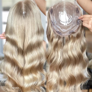 วิกผมคนขี้อาย100% มินิสำหรับผู้หญิงตรงกลางเป็นลูกไม้สีบลอนด์สีทองแบบเต็มสำหรับผมบางผมผ้าไหมคลิปบนยอด - Product Image 2