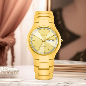 Reloj de cerámica dorado LIGE LG89267 para mujer, reloj de pulsera, cristal de diamantes de imitación, cuarzo analógico, resistente al agua, caja de reloj de vestir elegante - Product Image 4