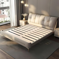 Lit double king size moderne en cuir véritable de luxe italien, cadre de lit capitonné pour chambre principale avec tiroirs de rangement