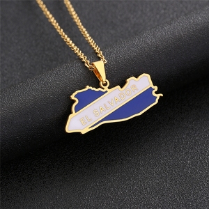 Collier pendentif tendance en acier inoxydable imperméable avec drapeaux et cartes nationales <span class=keywords><strong>du</strong></span> Salvador (Amérique <span class=keywords><strong>du</strong></span> <span class=keywords><strong>Nord</strong></span>) – Vente en gros pour femmes et hommes - Product Image 3