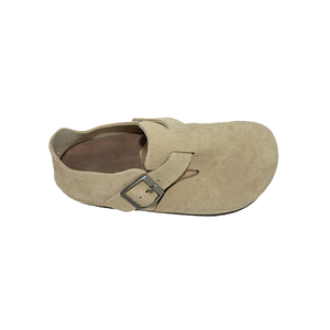 Unisex Genuine Leather Flats Buckle <b>Clogs</b> Cork Sole Slip-on Round Toe Casual Shoes for All Seasons - Product Image 3