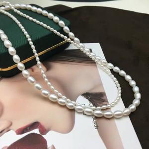 Collar de Perlas de Agua Dulce Naturales XL33-3, Doble Capa, Forma de Arroz, Gargantilla Retro, Cadena para Clavícula, Regalo Personalizado Francés - Product Image 2