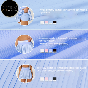 Farbblock-Tennisrock mit Falten, hoher Taille, A-Linie, Sportrock mit integrierten Shorts, Blickdichter Trainingsrock - Product Image 3