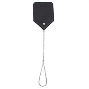 Leather Fly Swatter Manual Heavy Duty Flyswatter with Long Handle Rustic Wasp Swatter for Kitchen Home Indoor Outdoor Flies