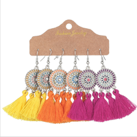 Gran oferta, pendientes bohemios con flecos de ganchillo, conjunto de joyería para mujer, pendientes largos bohemios Vintage con borlas hechos a mano para mujer 2025