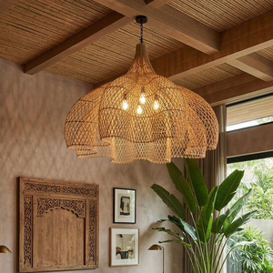 Lustre en rotin naturel tissé à la main, grand modèle, style Wabi Sabi, luminaire suspendu pour hall d'hôtel, décoration intérieure - Product Image 1