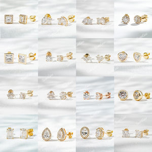 Boucles d'oreilles en or blanc 10 carats avec diamants de laboratoire, qualité DEF VS, serties griffes, diamants synthétiques ronds cultivés en laboratoire - Product Image 2