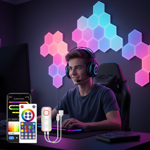 Lámpara de Pared LED Hexagonal Inteligente RGB Regulable para el Mercado Francés, Dormitorio y Estudio con Sincronización Musical - Product Image 1