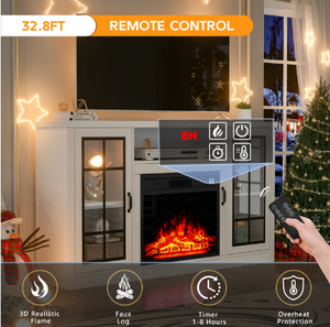 Hiện đại 59-inch TV đứng với 23-inch Lò sưởi điện 12 ngọn lửa màu sắc cho phòng khách sạn Trắng - Product Image 6