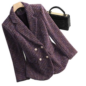 Women's Wool Blend Blazer Coat Full Sleeve Slim Fit <b>Quilted</b> Warm <b>Winter</b> Jacket With Buttons Elegant Style - Product Image 5