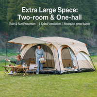 Tente de glamping 2 chambres 1 salon pour famille, extérieur, double couche, quatre saisons, imperméable, coupe-vent, polyester 210T