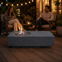 Brasero rectangulaire d'extérieur au gaz, table de feu au gaz en béton gris pour patio, table de feu au propane GPL à flamme réelle pour la décoration de jardin et de cour