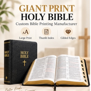 Bible personnalisée grand format à caractères larges, impression sur cuir, couverture rigide, bordure dorée, index par initiales, fabricant de Bibles en gros - Product Image 1
